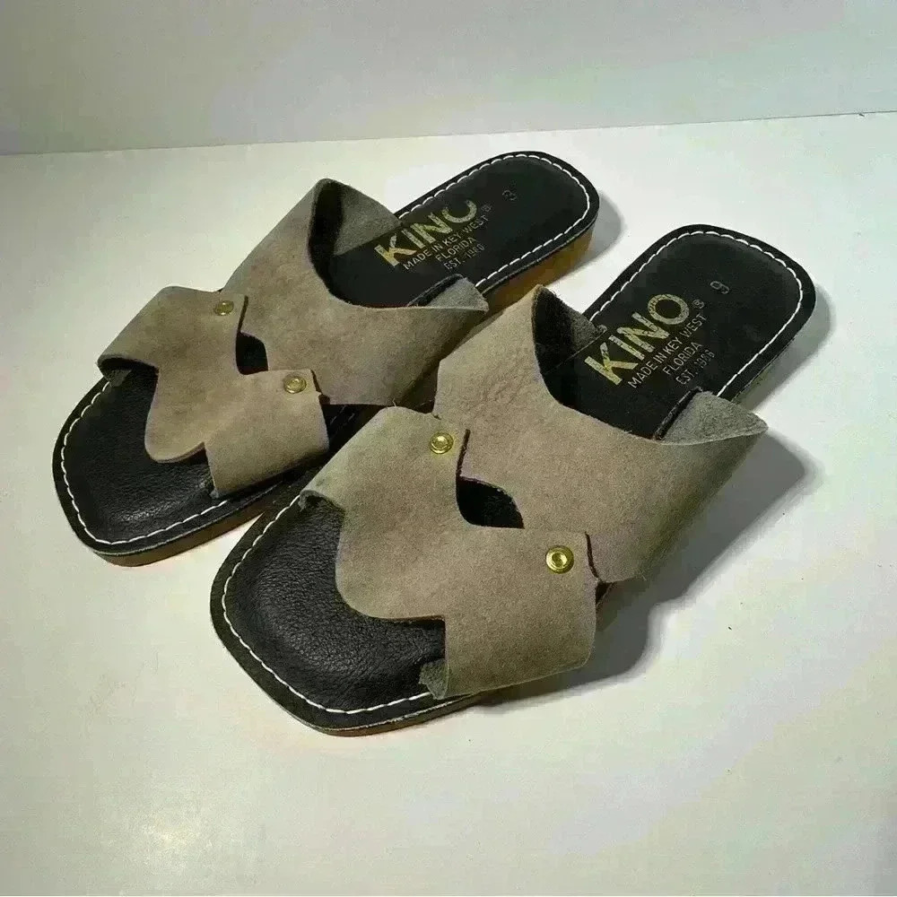 KINO Sandals Gray Leather Suede Slip On Handmade Key West Florida Women’s Size 9 - Picture 6 of 9